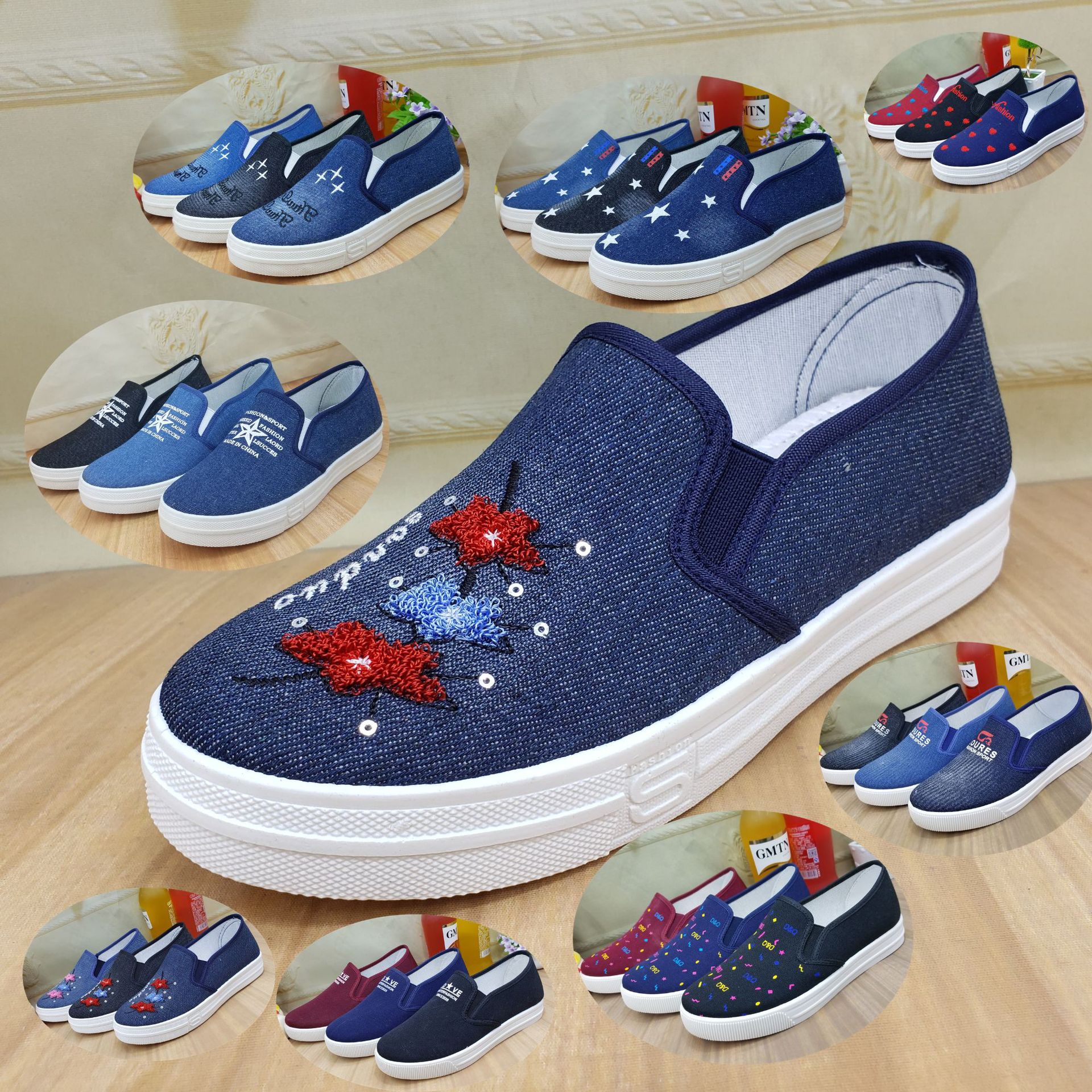 【零售】布鞋女士一脚蹬学生女单鞋休闲运动鞋帆布牛仔