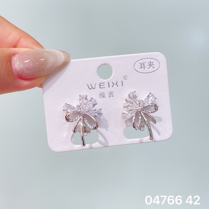 维茜新品精美闪耀锆石珍珠蝴蝶蝴蝶结耳夹女气质优雅免耳洞耳夹耳|undefined