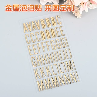 跨境新款立体烫金英文大写字母泡泡贴定制3D手账金属立体贴纸定做