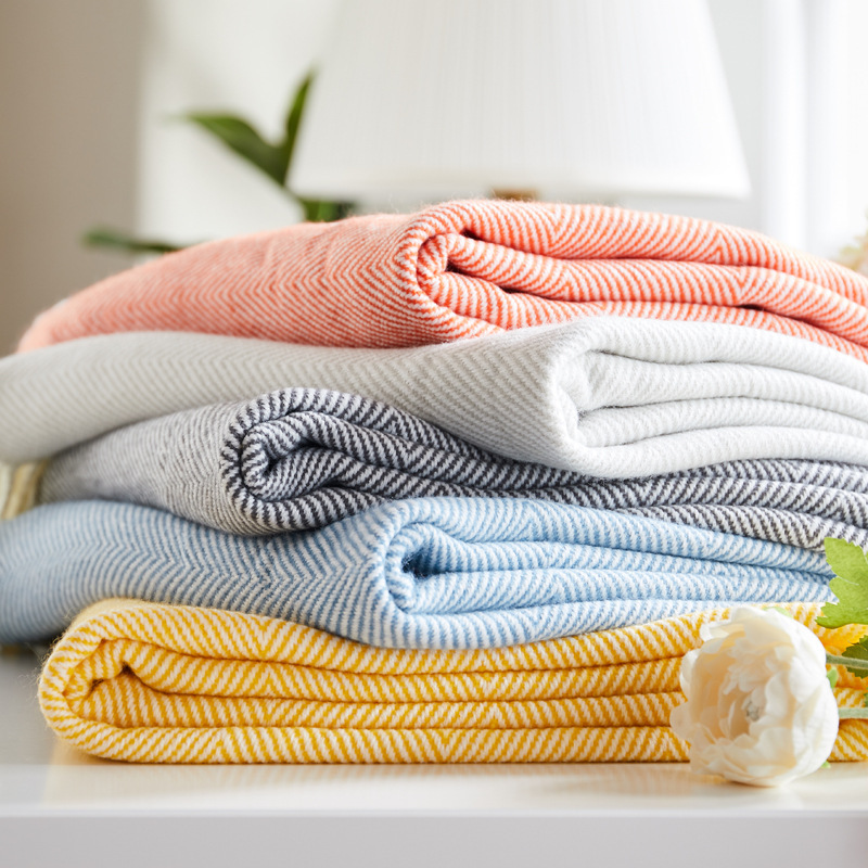 Woven jacquard weave wave fringe cover herringbone pattern thread acrylic blanket_voghion.com