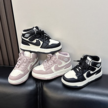 黑白熊猫板鞋2025秋冬新款aj童鞋高帮男女童运动鞋软底篮球鞋潮牌