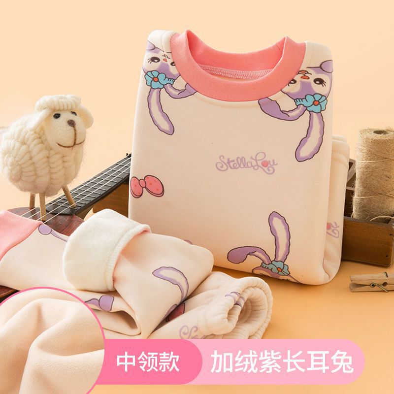 Thickened Fleece Children's Thermal Underwear Set Baby Base Layer Winter Baby Pajamas Winter Girls' Thermal Tops Girls