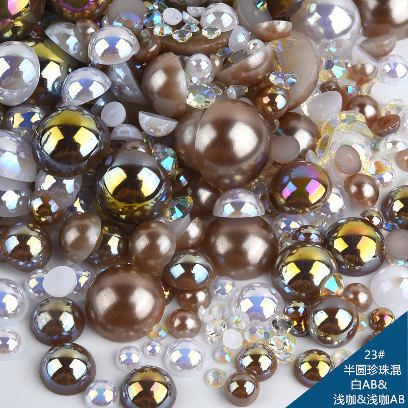 仿珍珠混尺寸混装ABS半圆珍珠树脂平底钻套装DIY饰品配件跨境批发|undefined