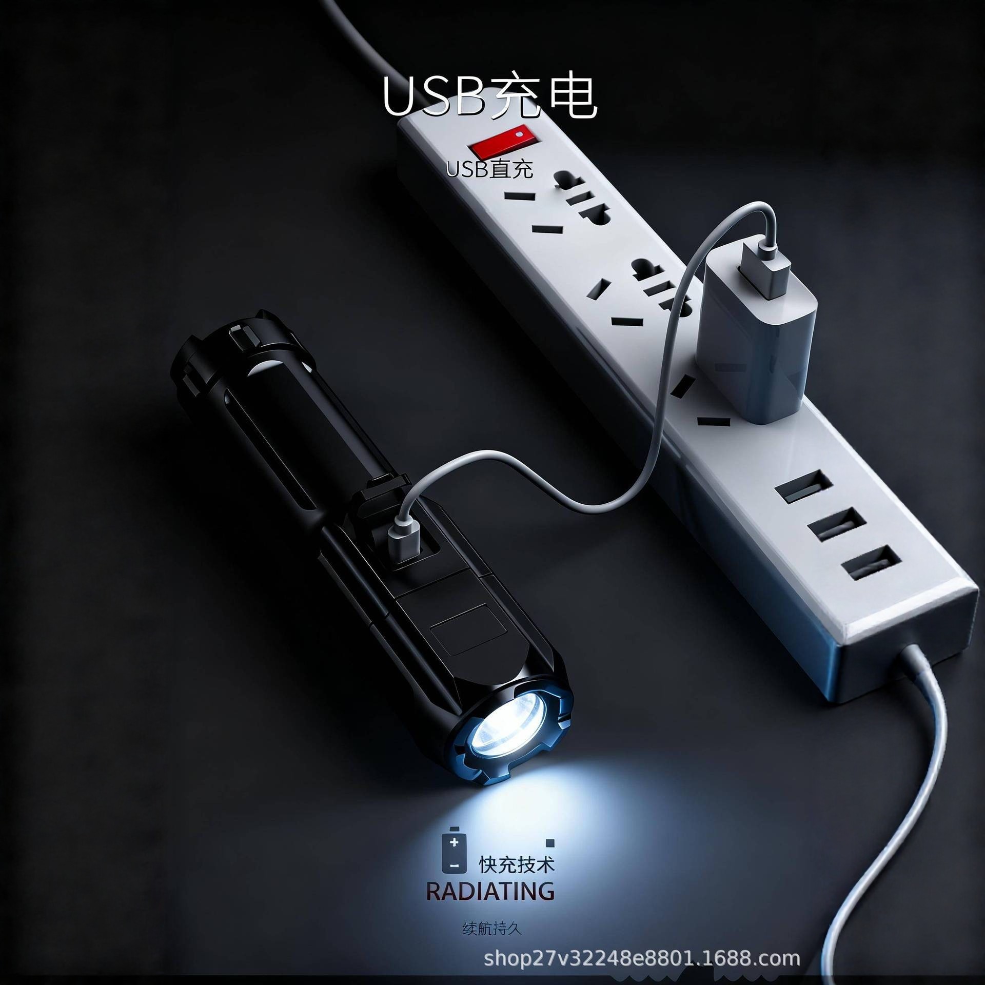 Transfronterizo nueva mini linterna al aire libre enfoque multifuncional luz fuerte emisión remota fácil carga de linterna lateral COB