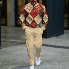 2025欧美外贸圣诞节男士宽松休闲两件套撞色立领拉链卫衣长裤套装