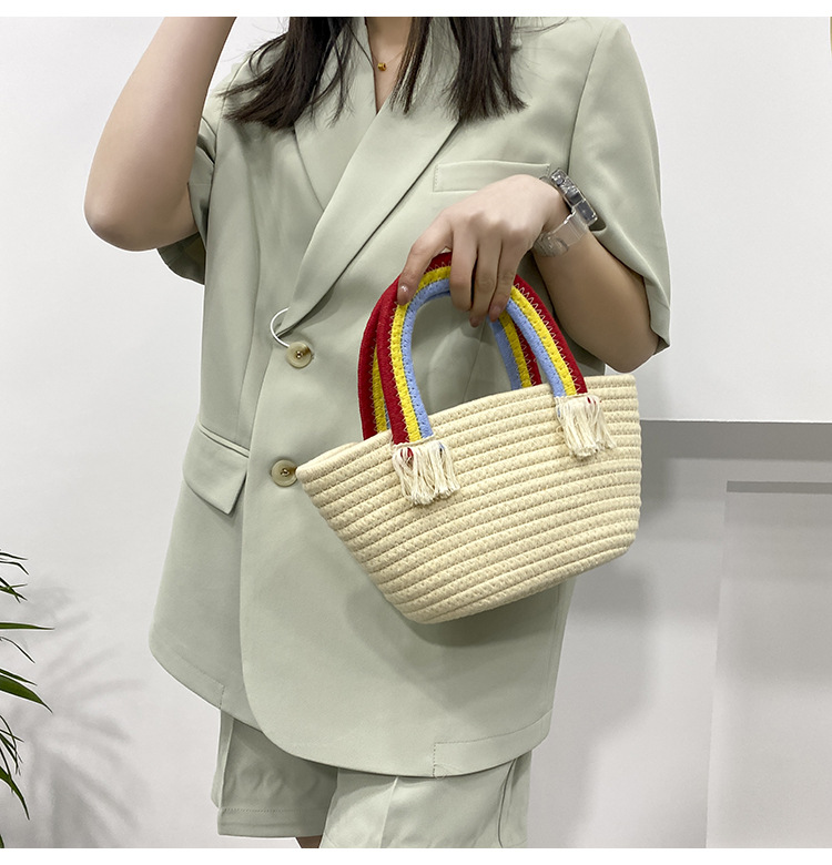 Cute rainbow hand-held small bag for women, new fashionable, casual and trendy women's bag, straw woven bag, beach vacation bag undefined