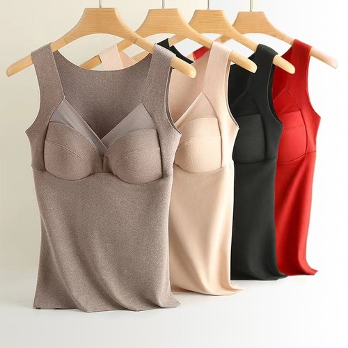 Autumn and winter seamless German velvet thermal vest for women French style with chest pad fixed cup latex underwear brushed self-heating inner wear