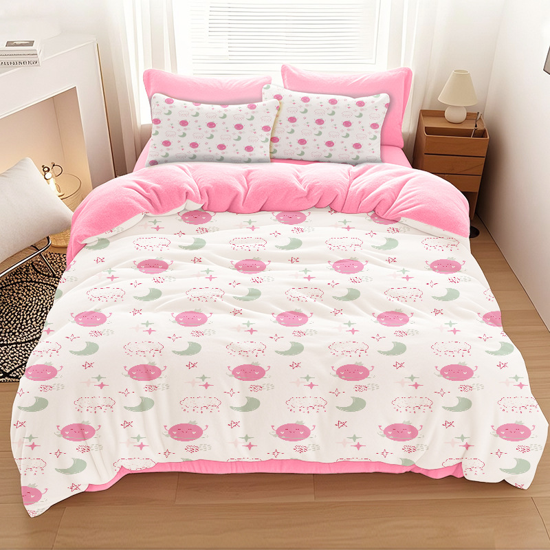 Autumn and Winter Warm Thickeneded Milk Velvet Four-Piece Set Student Dormitory High Weight Crystal Velvet Bed Sheetss and Pillowcases Factory Direct Delivery