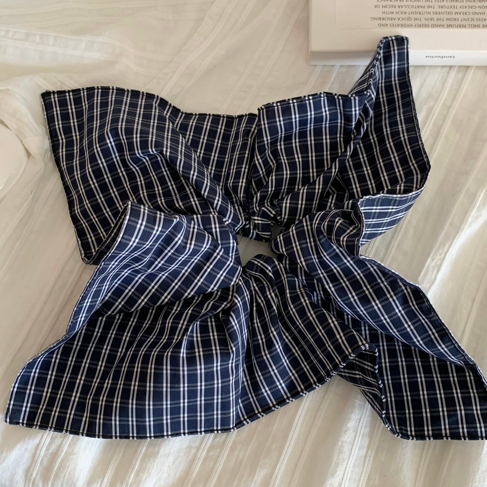 American Academy Style Plaid Fabric Square Large Intestine Hair Ring Niche Design Sense Low Pony Tail Headline 2024 New Style