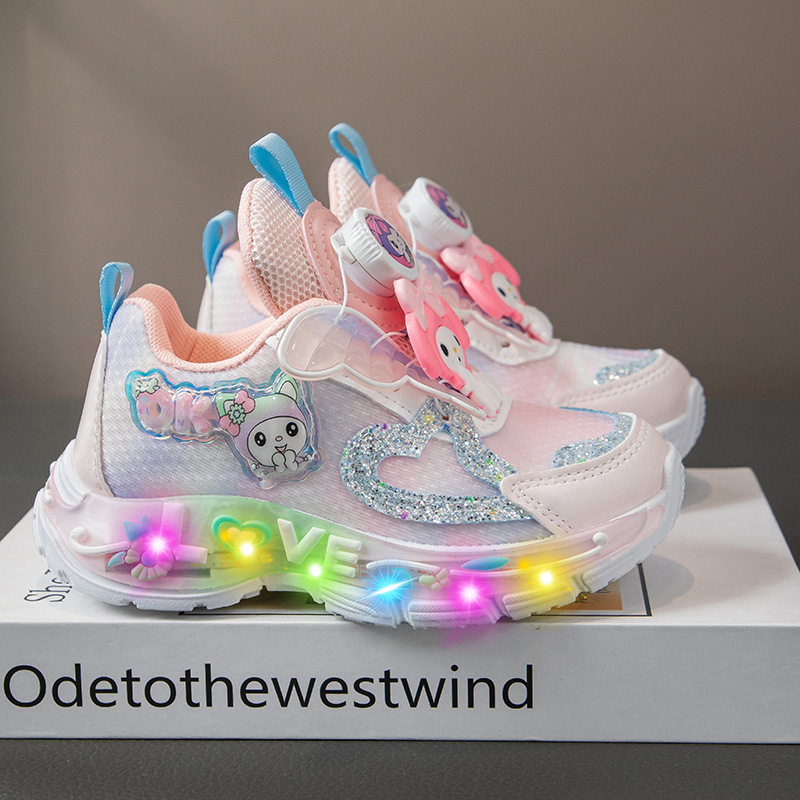 Spring New 2025 Girls' Sneakers Princess Shoes with Lights Children's Shoes Girls' Casual Shoes Dad Shoes Mesh Children's Shoes