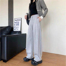 (垂感空气弯刀裤)春韩版拼接显瘦慵懒高品质抽绳松紧腰休闲裤