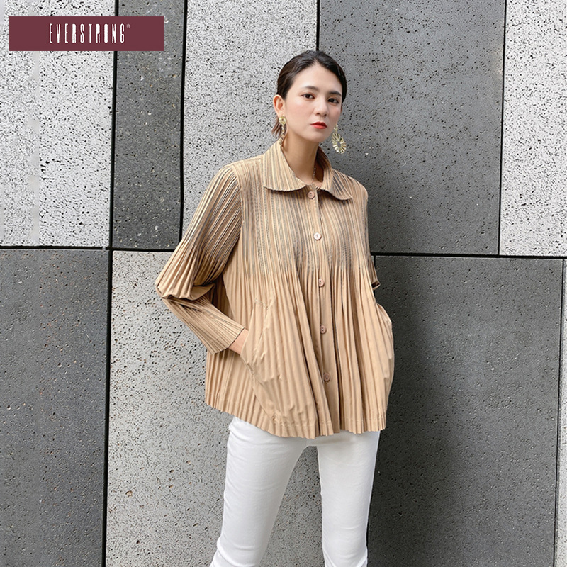 Nanyou Pleated Women's Cardigan Long-Sleeved Loose Fit Solid Color Elegant Commuter Pleated Lapel Korean Style Short Trench Coat for Women