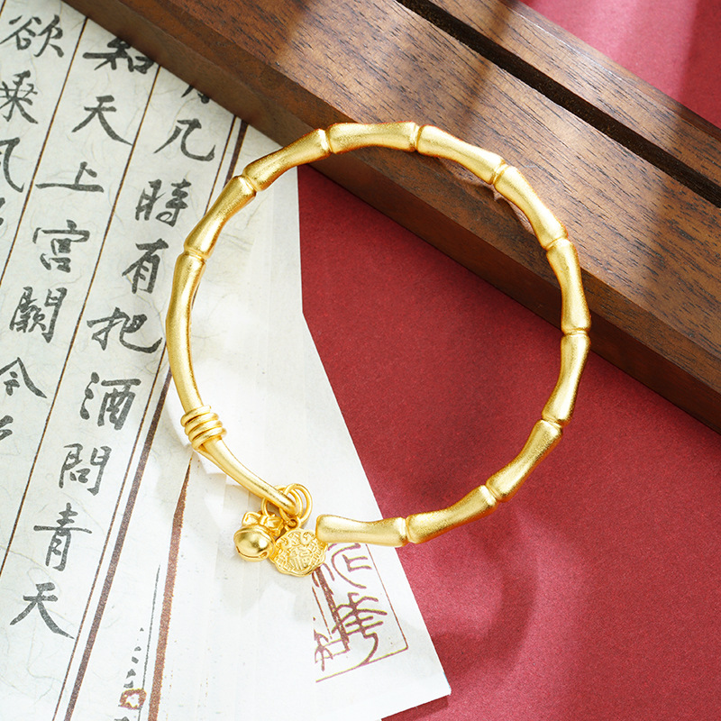 Nueva pulsera de oro de arena vietnamita, antigua campana de bambú, pulsera Ruyi, cobre femenino chapado en oro, joyería de larga duración al por mayor