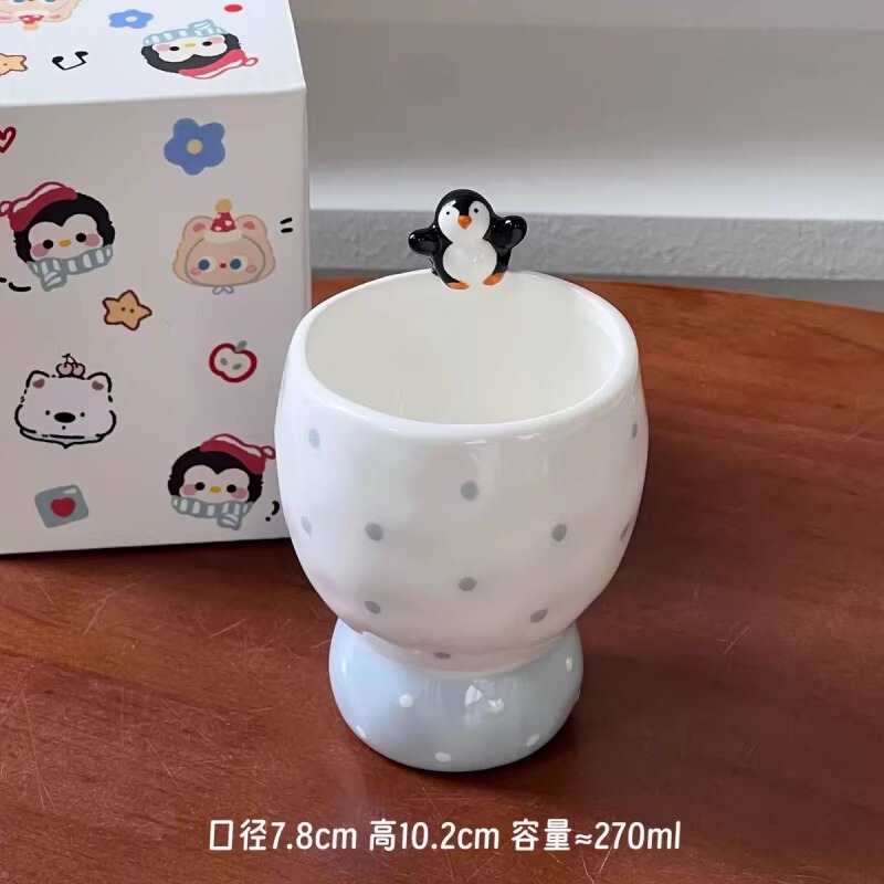 卡通风釉下彩可爱企鹅陶瓷餐具不规则家用餐盘米饭碗咖啡杯马克杯|undefined