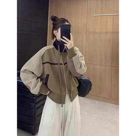 美式复古棒球服外套女2025新款春秋短款小个子冲锋衣开衫夹克上衣