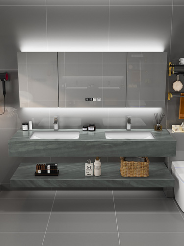 5ZV7 wholesale modern slate integrated double basin bathroom cabinet combination bathroom large size light luxury wash basin double basin