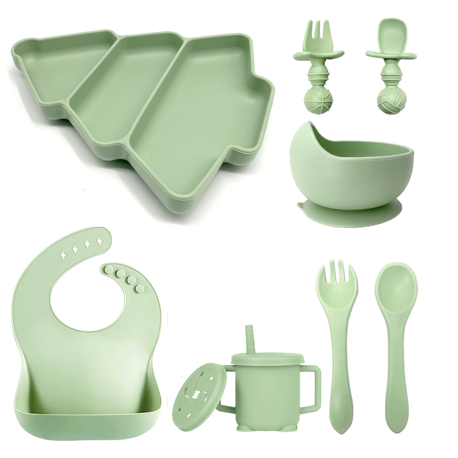 Bebé ventosas de bebés integral especial cubiertos de paneles de Navidad conjunto de platos de alimentos suplementarios platos de silicona para niños