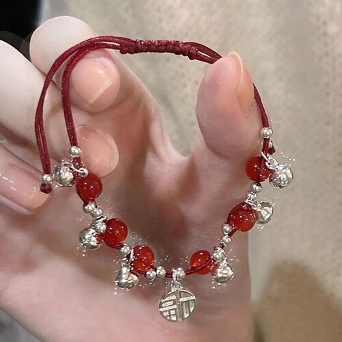 Miao Territory Girl ~ New Year's Fortune Board, Peace Lock Bell, Red Rope Bracelet, Unique and Exquisite 2024 Bracelet