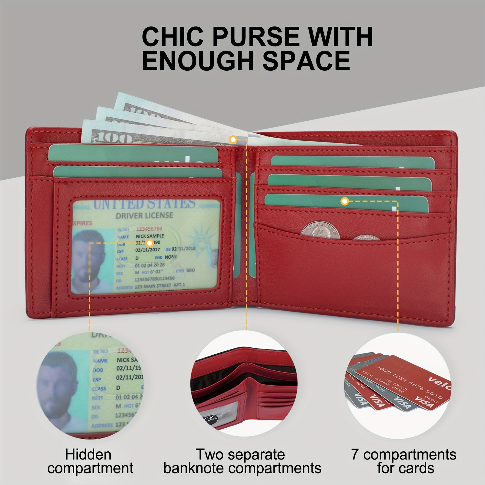 Cartera de cuero de fibra de carbono transfronteriza Spot corto simple de dos pliegues de cuero antirrobo Monedero súper móvil para hombres Genuino