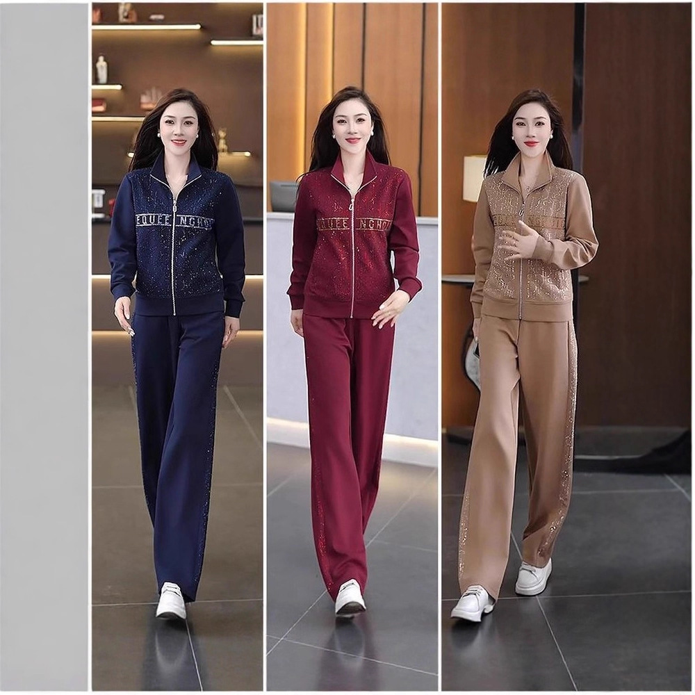 Stand Collar Casual Sports Suit for Women Spring & Fall 2025 New Fashion Style Age-Reducing Slimming Look Running Suit Two-Piece Set