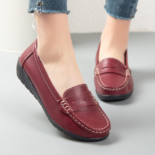  Spring and Autumn New Nurse Shoes, Casual Flat Women's Single Shoes, Bean Shoes, Mother Shoes, Calfskin Sole, Direct Manufacturer