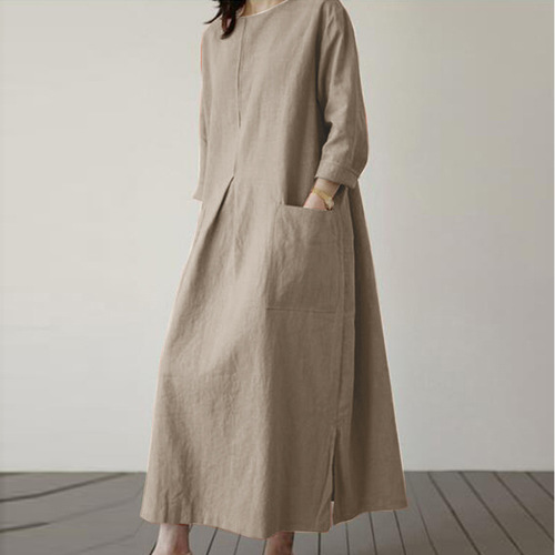 New long-sleeved women's dress with spring round neck elegant dress with women casual and fashionable holiday sundress