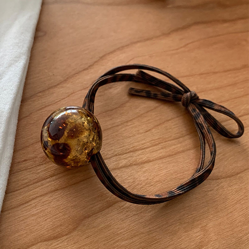 Anello per capelli con piccola pallina rotonda con stampa leopardata trasparente in stile coreano, elastico, alla moda quotidiana, con coda di cavallo, elastico per capelli_voghion.com