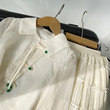 新款百搭时尚新中式国风盘扣长袖+网纱蓬蓬半身裙洋气简约040953