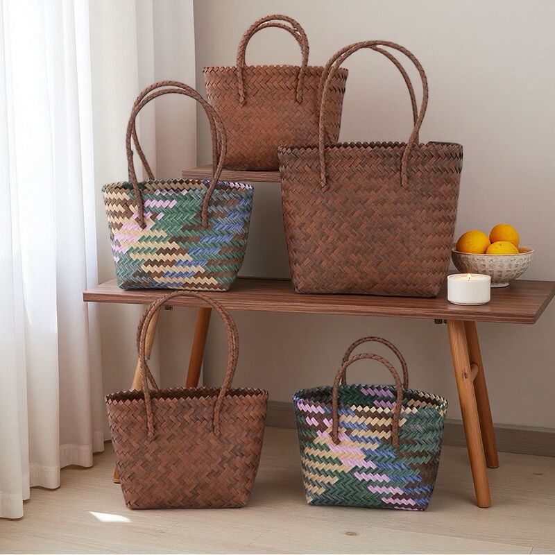 Imitation Rattan Woven Bag Handbag Women's Bag Retro Brown Tote Bag Spring and Summer Shopping Shoulder Bag Event Gift Bag