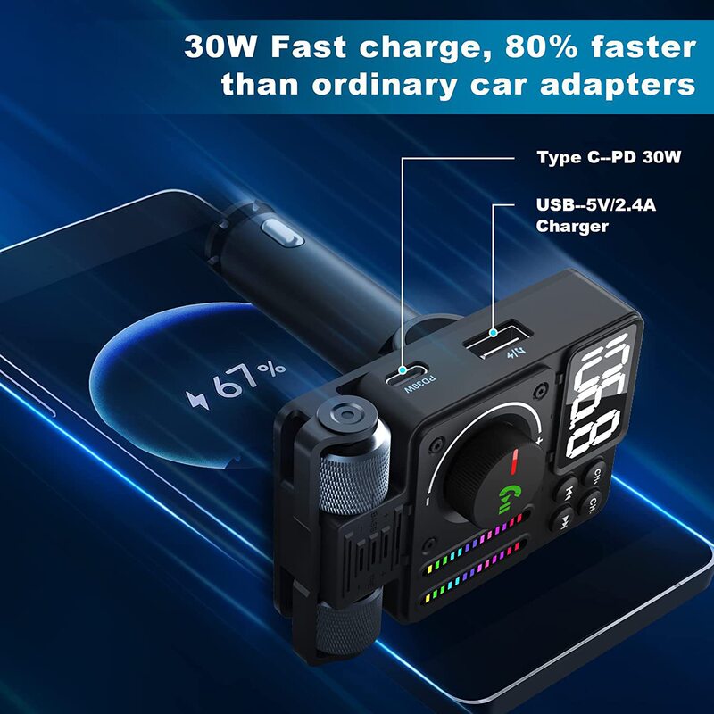 MT01車載mp3 bluetoothハンズフリーfm送信機PD30W急速充電車充電hifi音楽車再生放送|undefined