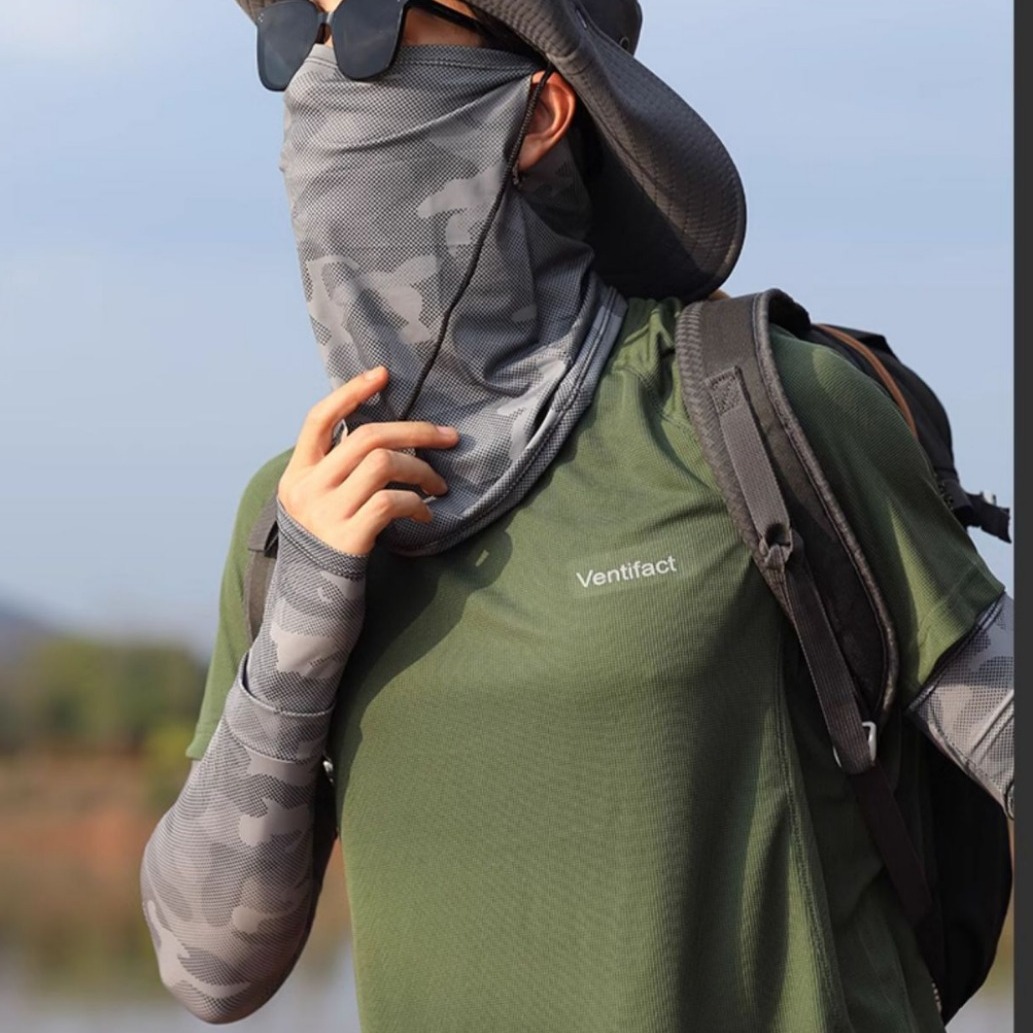 Camouflage Sunscreen Mask Men's Ice Silk Sleeve Summer Mask Full Face Sunshade Ice Sleeve Neck Protection Driving Mountaineering