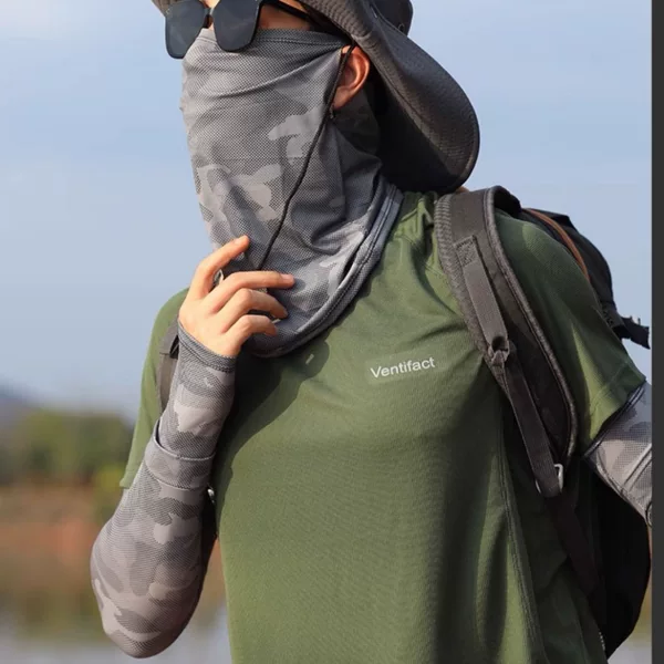 Camouflage Sunscreen Mask Men's Ice Silk Sleeve Summer Mask Full Face Sunshade Ice Sleeve Neck Protection Driving Mountaineering