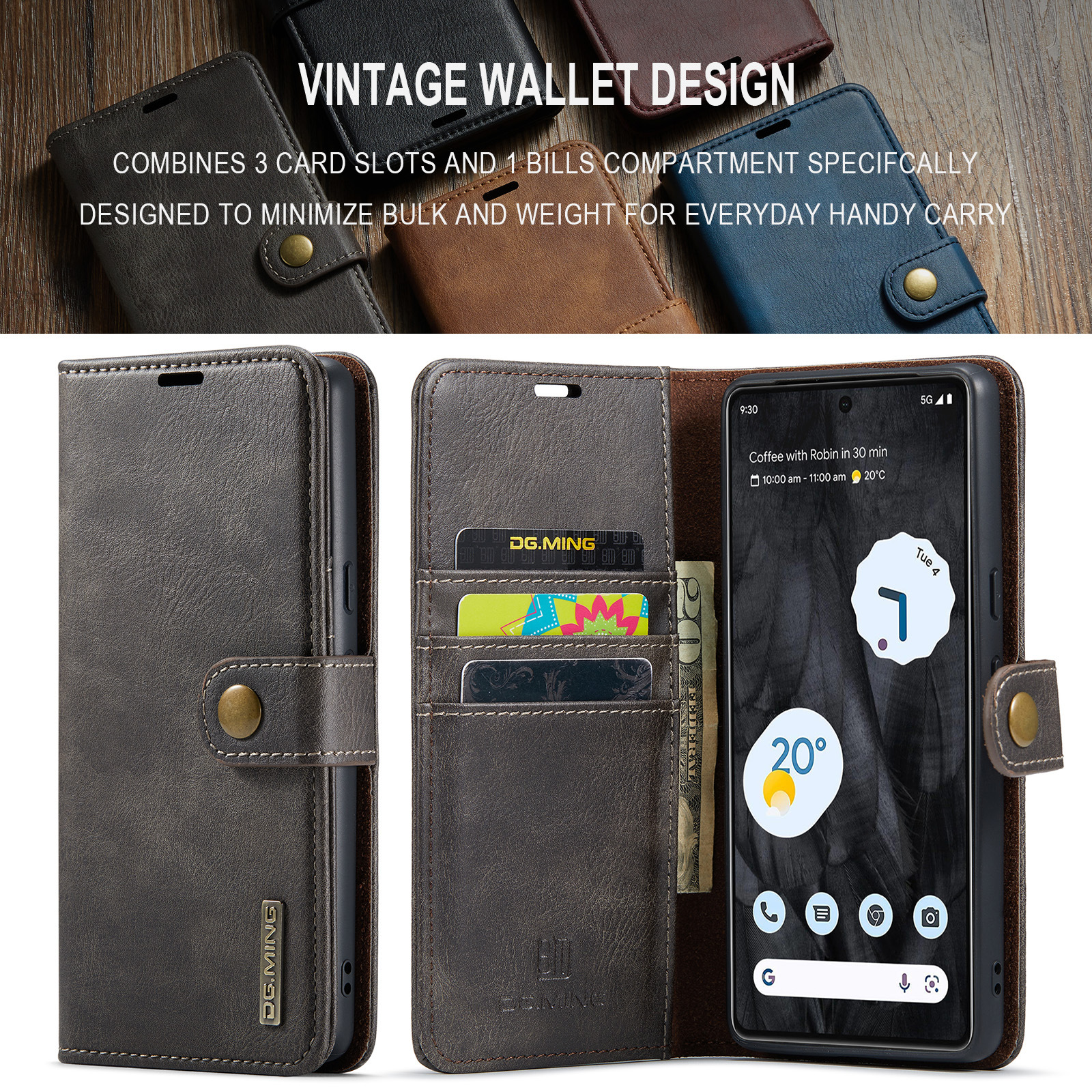 Gilt für Google Pixel 8 Pro Zwei-in-Eins-Hülle aus geteiltem Leder Pixel 8 magnetische Telefonhülle Brieftaschen-Schutzhülle_voghion.com