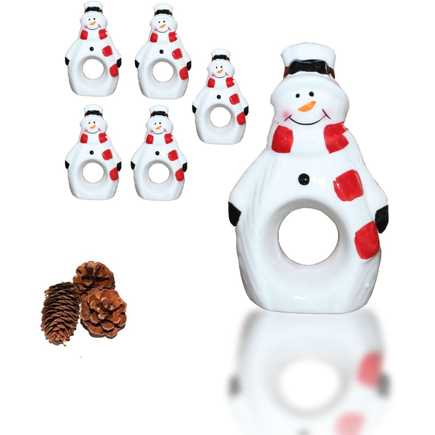 圣诞陶瓷餐巾环6件套 雪人餐巾架节日餐桌装饰