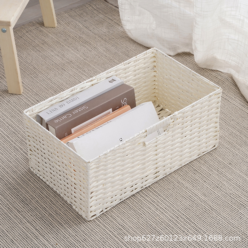 Cesta de almacenamiento de escritorio de oficina Cesta de almacenamiento tejida de ratán de imitación Libros y revistas Cesta de almacenamiento de acabado de escritorio Suministro