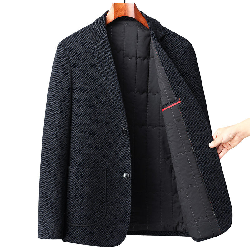 Áo vest nam dáng thon nhồi bông dày dặn không cần ủi phong cách Hàn Quốc, áo khoác tây đơn giữ ấm — Xanh lam đậm, Đen Xám