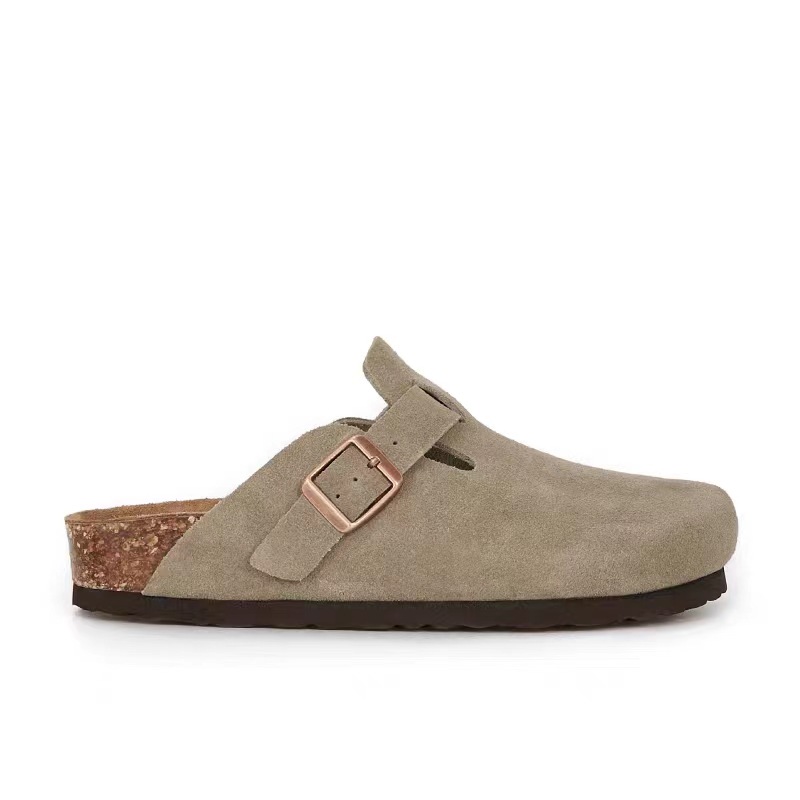 Mismo estilo~ Nuevas pantuflas de otoño con punta redonda, de cuero genuino, con hebilla y correa, estilo Birkenstock, de suela gruesa, informales, para mujer