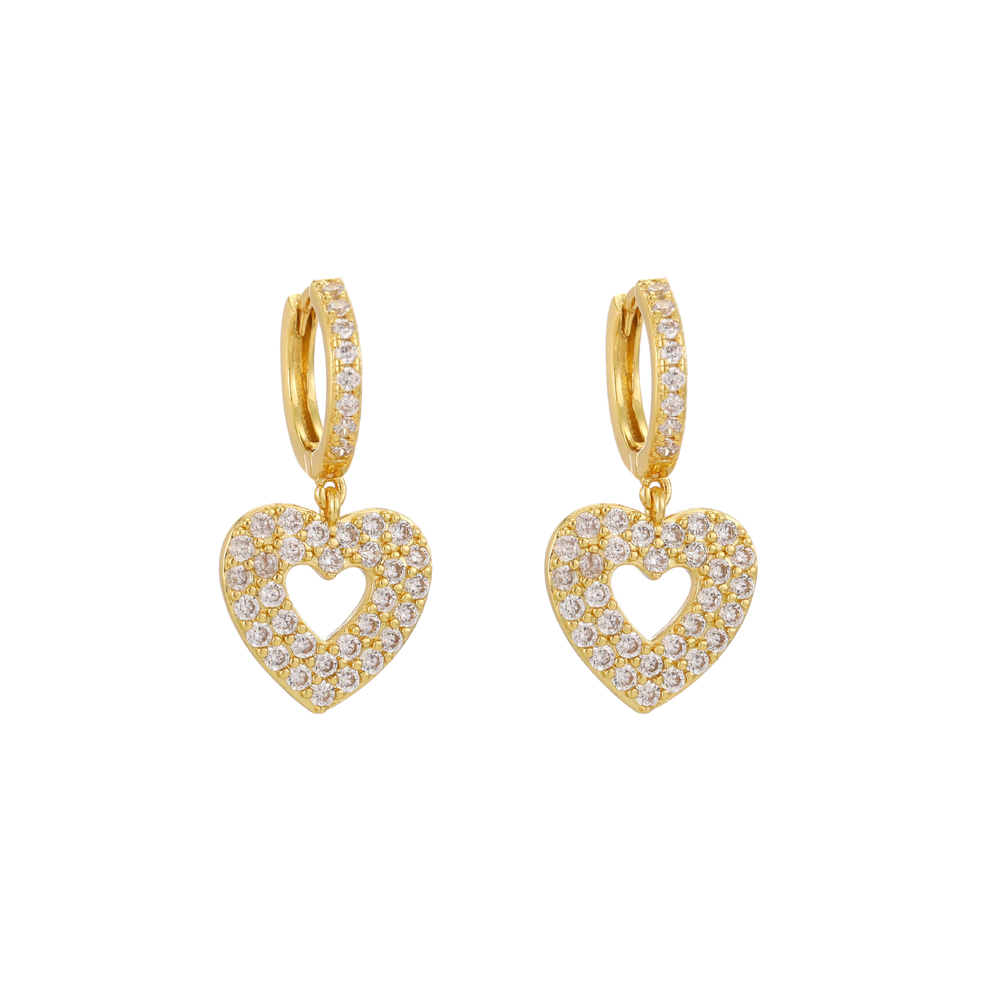 Micro Inlaid Zircon Peach Heart Earrings Small Circle Ear Clip Copper Earrings