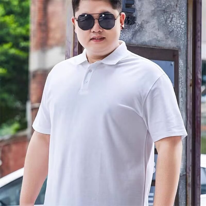 Plus-Size Oversized T-Shirt with a Turn-Down Collar, Summer Thin Round-Neck Polo Shirt for Men, Casual Business Versatile Top for Big Guys, Trendy