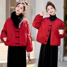 新中式国风提花红色羽绒服女短款2025冬季新款爆款超好看洋气外套