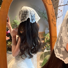 2024 Spring New French Retro White Lace Floral Head Scarf for Women Head Covering Triangle Scarf Beach Silk Scarf Fashion Band