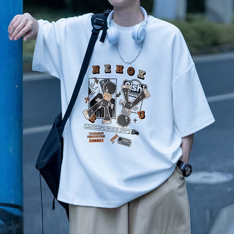 short-sleeve t-shirt men‘s summer thin printed loose half sleeve clothes american fashion brand trendy t-shirt men‘s top