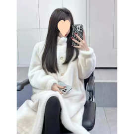 2025冬季新款水貂绒大衣加厚加棉宽松立领羊羔毛中长款皮草外套女