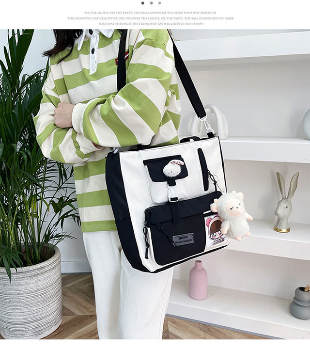 Canvas bag, large-capacity crossbody bag for women, Japanese and Korean version single-shoulder bag, student class tutorial bag, versatile ins trendy book undefined