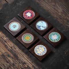 Black Ebony Solid Wood Cloisonne Enamel Cup Pad Cup Tray Tea Tray Tea Pad Tea Ceremony Accessories 