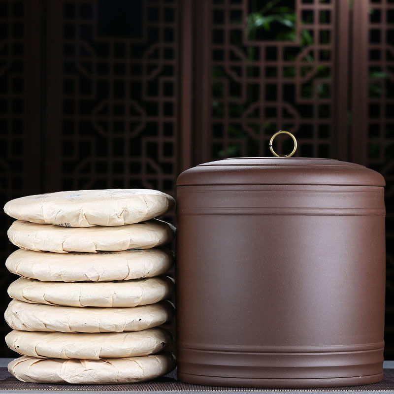 宜兴紫砂茶叶罐大号码普洱七饼罐储茶缸醒茶罐茶盒茶叶桶陶瓷茶罐