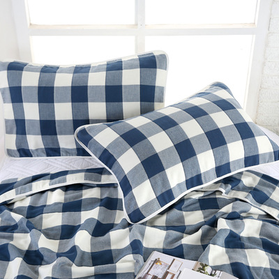 纯棉纱布枕巾批发6六层纱布格子枕巾简单柔软透气枕头巾可批发