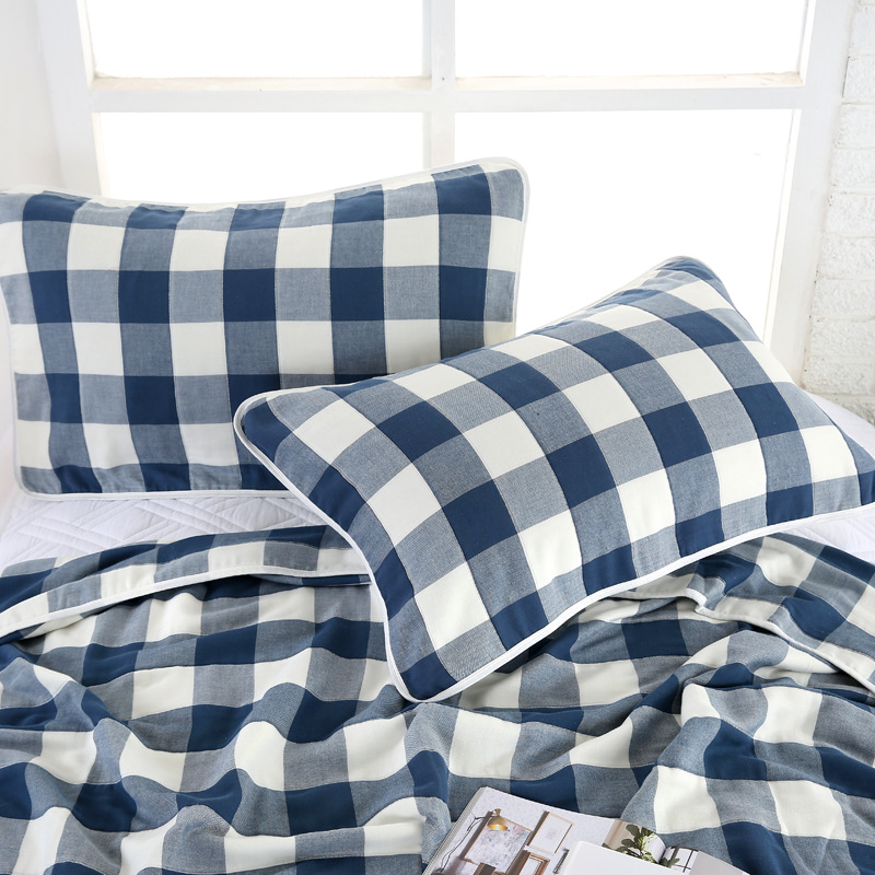 纯棉纱布枕巾批发6六层纱布格子枕巾简单柔软透气枕头巾可批发