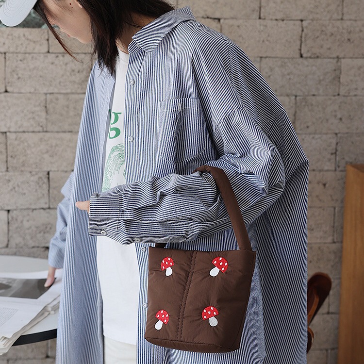 Korean Style Cute Mushroom Down Bag New Ins Japanese Style Small Capacity Handbag Women's Work Small Bag