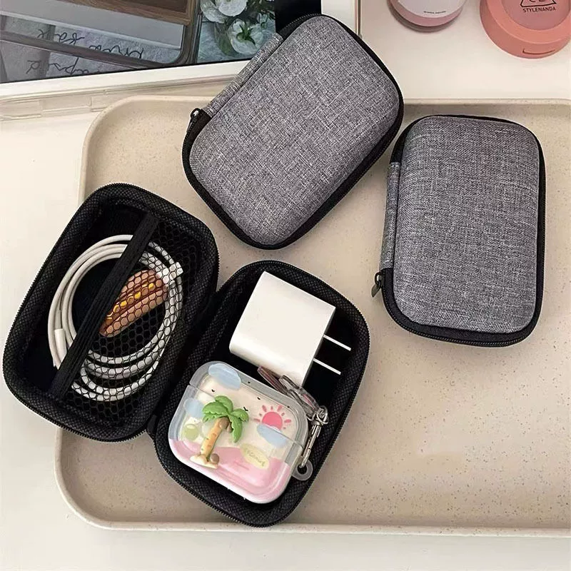 Data cable storage bag and portable box 2 pieces